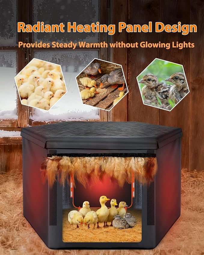 Chick Brooder Box Heat Plate,Chicken Coop Heater with Temperature Sensor - Heating Panel for Baby Chicks - Chickens Warmer for Winter - Radiant Heaters Brooding for Outdoor Poultry (Orange)