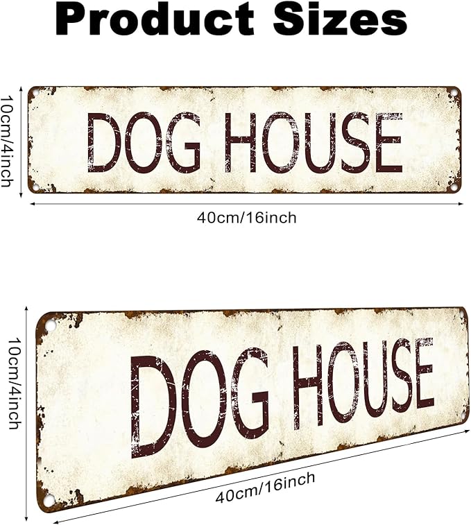 Funny Dog House Metal Sign - 4x16" Rustic Weatherproof Wall Art for Porch/Entryway - Gift for Dog Lovers, Puppy Parents and Pet Owners (Birthday, Christmas)