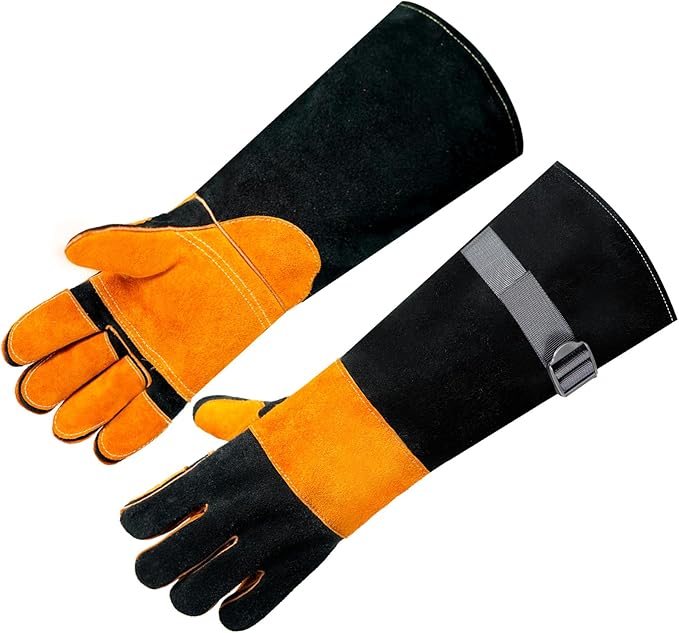 Leather-Welding-Gloves Heat/Fire-Resistant Kevlar-Gloves for BBQ,Grill,Camping,Stick,Animal-Handling-Gloves