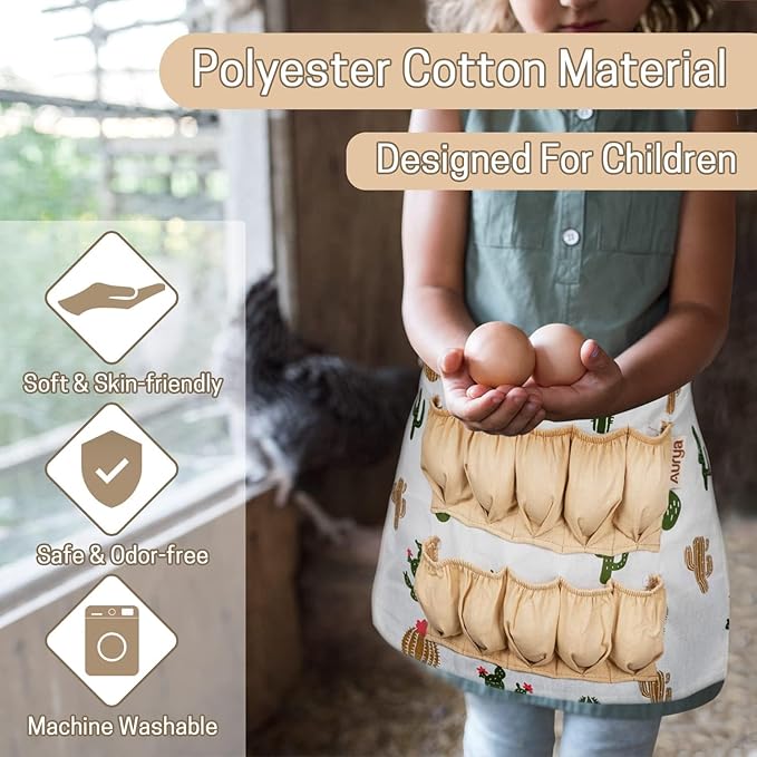 Aurya Kids Egg Collecting Apron - Chicken, Hen, Duck, Goose Gathering Holder for Children