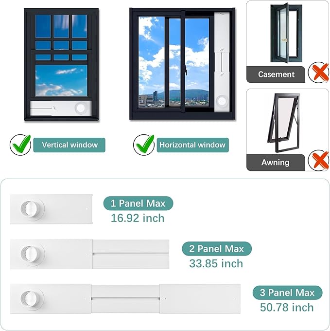 Phopich Dryer Vent Window Kit, 4 inch Adjustable Window Vent Kit with 6.6 Feet Aluminum Foil Hose for Exhaust Ventilation(Adjustable Up to 47 inches)