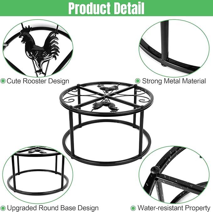 4 PCS Metal Stand for Chicken Feeder Waterer, Heavy Duty Chicken Feeder Stand Holder, Round Support Rack with 4 Rust-Resistant Iron Legs, Buckets Stand for Coop Poultry Indoor Outdoor Use, Black