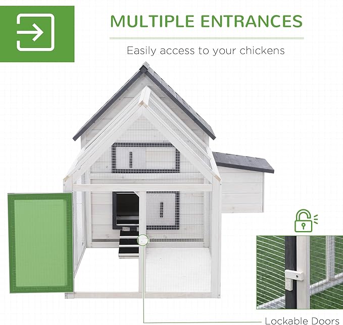 PawHut 65" Chicken Coop Wooden with Detachable Run, Outdoor Chicken House Poultry Cage Hen with Nesting Box, Removable Tray, Roosting Bars, Ramp, for Garden Backyard, Gray