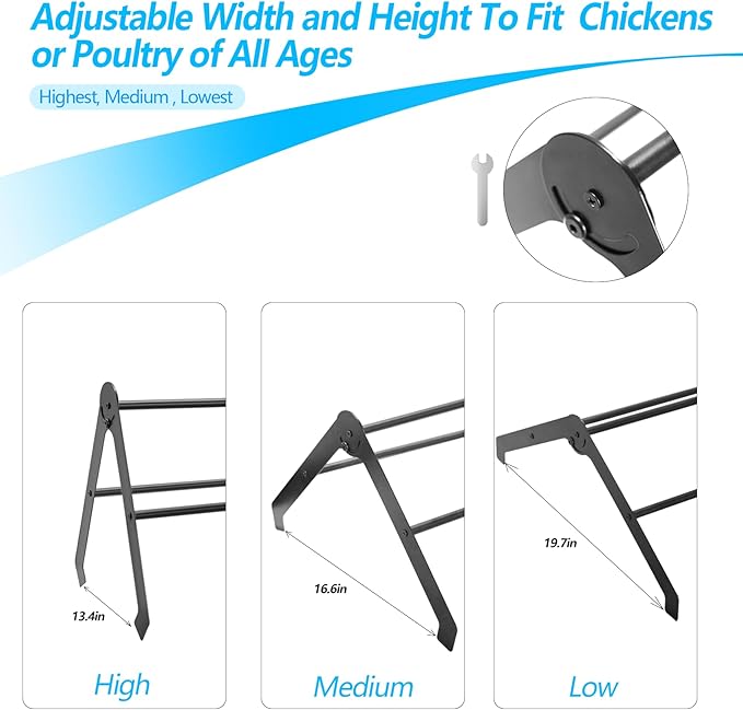 Adjustable Chicken Perch for Coop - Metal Chicken Roosting Bars for Hens, Chicks & Pullets - Heavy Duty Brooder Roost Set (Black) - Fits All Chicken Coops & Farms