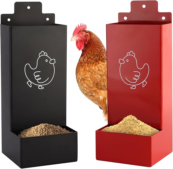 Automatic Chicken Grit Feeder,2 Pack Metal Hanging Chicken and Poultry Feeder,No-Waste Design,Easy to Install and Clean,Ideal for 5-6 Chickens