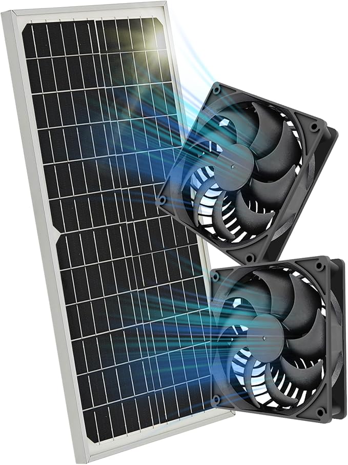 20W Solar Exhaust Fan for Chicken Coop, Sheds, Greenhouses, Dog Houses, Windows, Attics, Solar Powered Fan with Metal Frame, Easy Plug and Play Installation