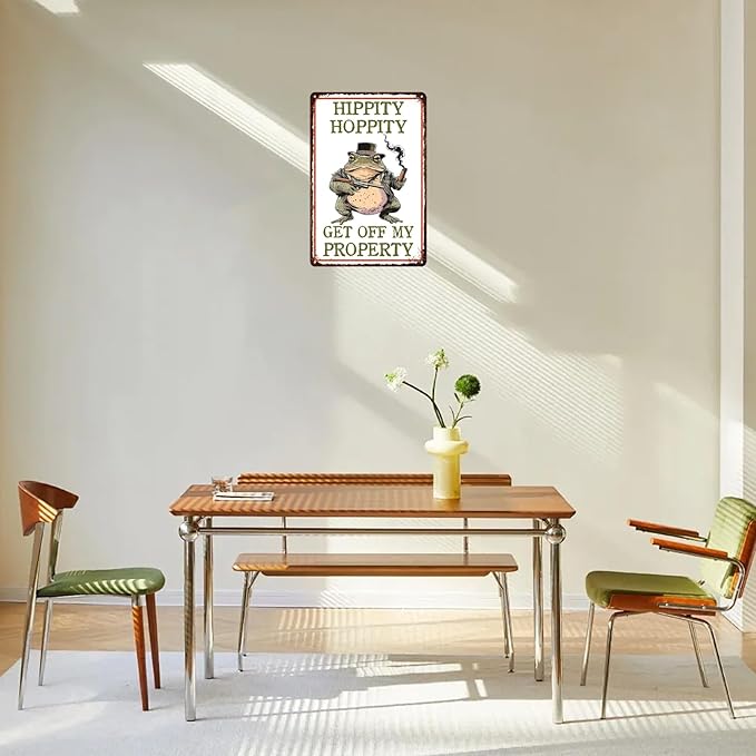 Tin Sign Frog Hippity Hoppity Get Off My Property Metal Sign Wall Decor for Bedroom Bar Cafe Kitchen Outdoor Yard 12×8 Inch