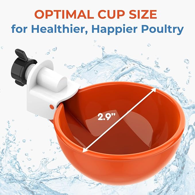 Lil'Clucker Large Automatic Chicken Waterer Cups | Chicken Water Feeder Suitable for Chicks, Duck, Goose, Turkey and Bunny | Poultry Water Feeder Kit (Orange, 12-Pack)