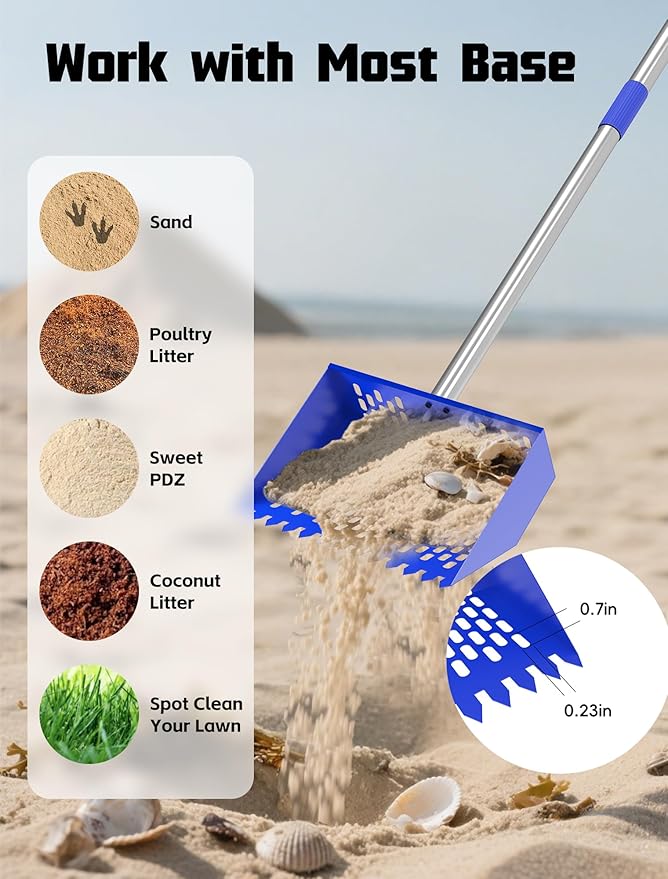 Chicken Poop Scooper & Rake, Metal Sifting Shovel 10" Wide Metal Head, Adjustable Handle to 74", Chicken Coop Scooper with Adjustable Handle for Chicken Coop & Pet Waste Cleaning