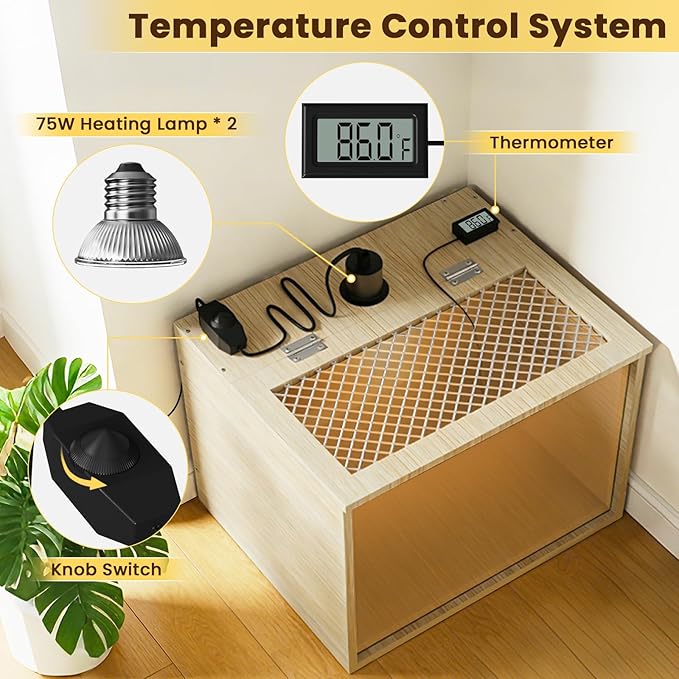 Brooder Box for Chicks, 16 Inch Wooden Chicken Brooder Box with 75W Heat Lamps, Thermometer and Tin Foil, Poultry Breeding Kit, Ideal for 5-7 Newborn Chicks Ducks Quails Hamsters, Small