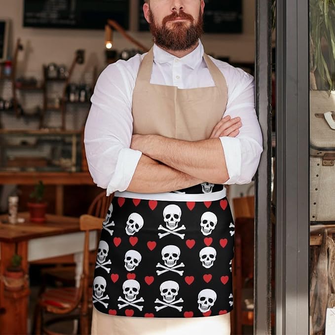 Unisex Chef Waiter Apron Waist Half Short Serving Aprons with 3 Pockets