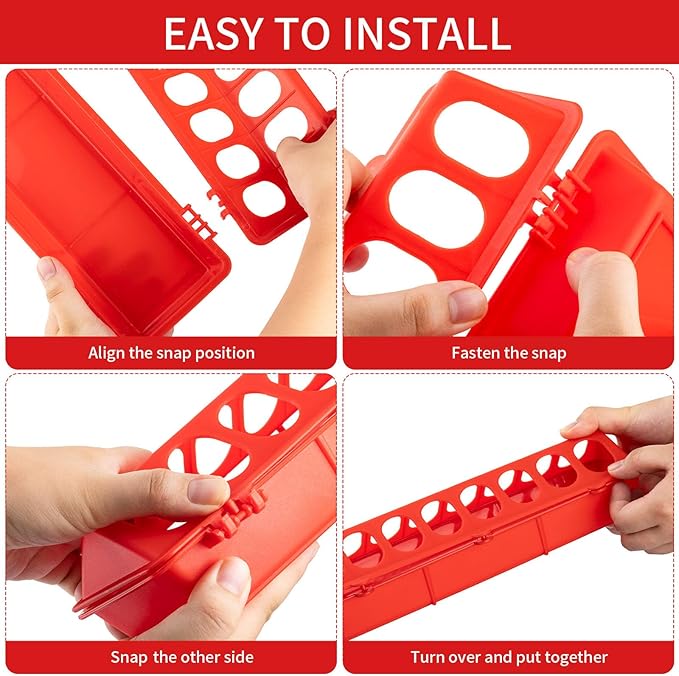 8 Pack Plastic Flip Top Small Poultry Feeder Quail Feeder Baby Chick Ducklings Feeder Red No Mess No Waste Multihole Poultry Feeding Dish Dispenser for Pigeon Chicken Bird
