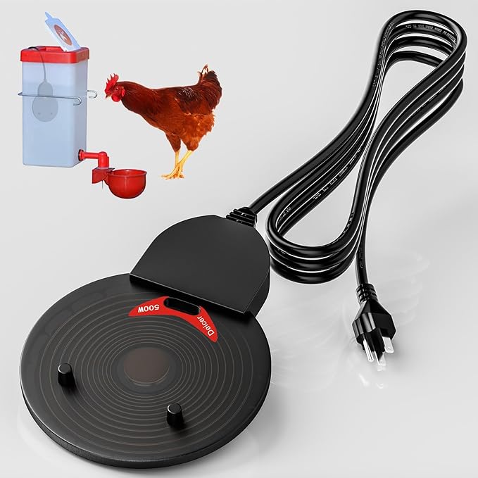 Submergible Chicken Waterer Heater, 250Watt Thermostatic Control Heated Chicken Waterer Deicer, Aluminum Aluminum Poultry Water Heater Mini Size Water De-icer for Duck Goose Bird Cow Horses Livestock