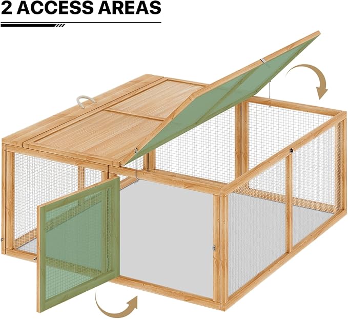 MoNiBloom Foldable Chicken Run Wood Chicken Coop Rabbit Hutch No Assembly Required Indoor/Outdoor Small Animal Nesting Box Habitat Enclosure Spacious Pet Playpen, 45.5" L x 42.5" W x 20" H, Natural