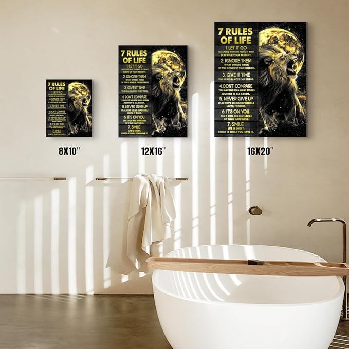 7 Rules Of Life Motivational Wall Art For Classroom Prints Painting Inspirational Lion Pictures Canvas Wall Decor Positive Quotes Framed Artwork For Office Preppy Room Living Room 8"x10"