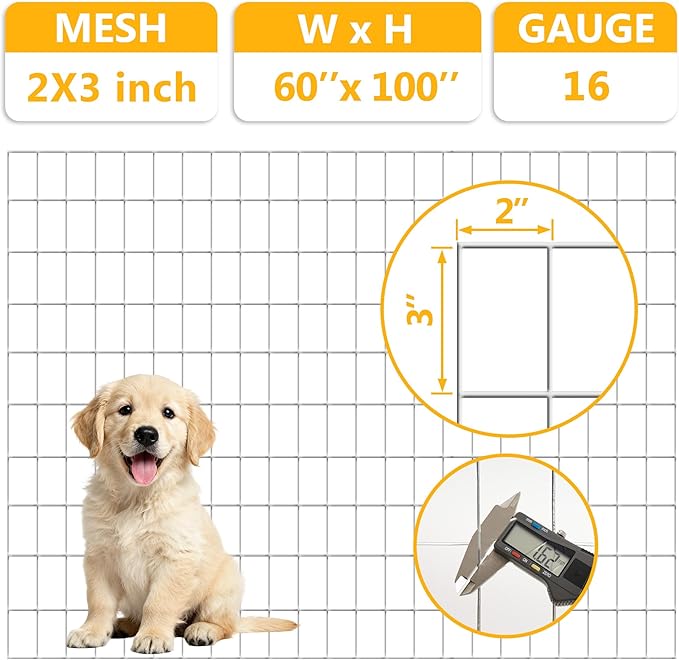 Metal Garden Fence, Hot Dip Galvanized After Welding, 2"x3" 16 Gauge, 60inch H x 100ft L Welded Wire Fencing,2/3/4/5/6ft Tallx50/100 ft Long Hardware Cloth for Yard,Farm,Chicken,Dog,Vegetable Protect
