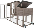 PetsCosset 75" Chicken Coop Backyard with Wheels Nesting Box Waterproof Removable Tray and Ramp Large Hen House for 1-4 Chickens