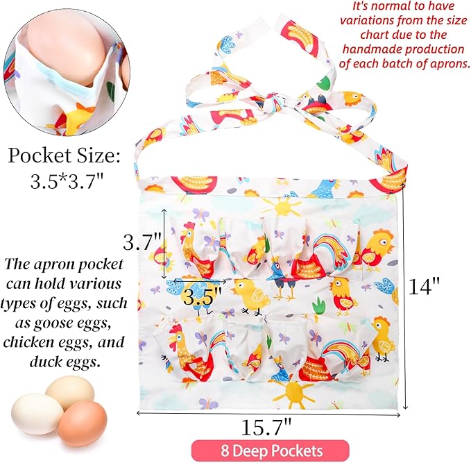 Goaste Egg Collecting Apron for Kids, 8 Pockets Child Egg Holding Apron, Chicken Egg Gathering Apron, Farmhouse Egg Baskets Holder Apron for Hen Duck Goose Eggs Housewife Kitchen Parent-Child Activity