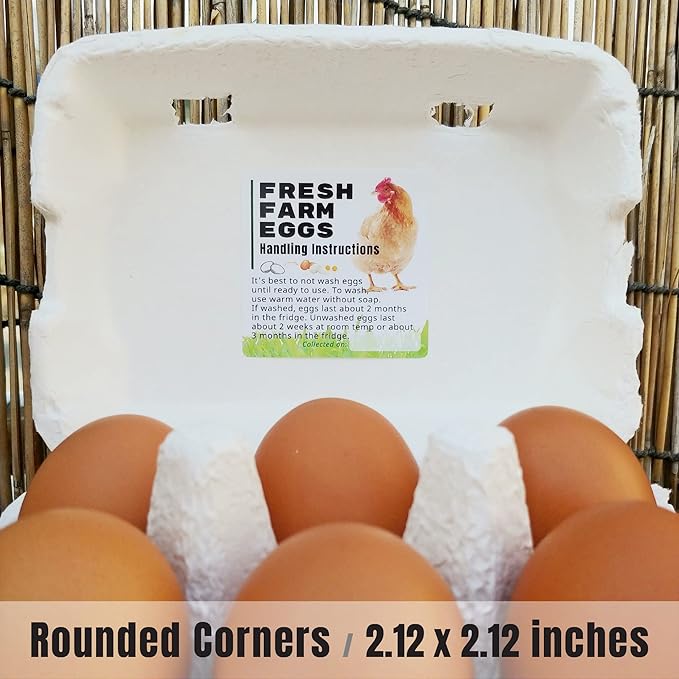 100 Pack Premium Fresh Farm Eggs Handling Instructions Stickers Labels Care Accessories | Egg Blank Cartons 4 6 12 15 18 30 48 50 Count Basket Box Container Storing Extra Organizer -M11SS100