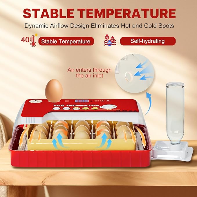 Incubators for Hatching Eggs 15-35 Eggs Incubator with Automatic Egg Turning and Temperature Humidity Control Display LED Candler Poultry Incubator for Hatching Chicken Duck Quail (Red)