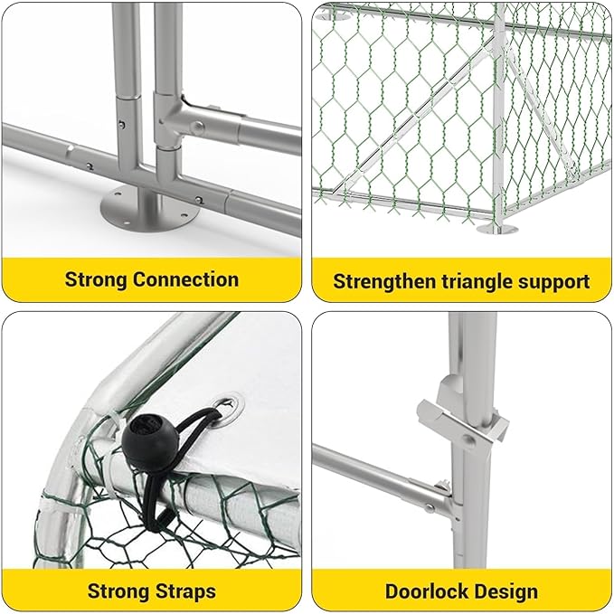 Large Metal Chicken Coop, Walk-In Poultry Cage, Chicken Run Pen House With Reinforcement & Waterproof & Anti-Ultraviolet Cover Chicken Coop Run With Double Lockable Doors for Outdoor 9.8 x 13.1X 6.6ft