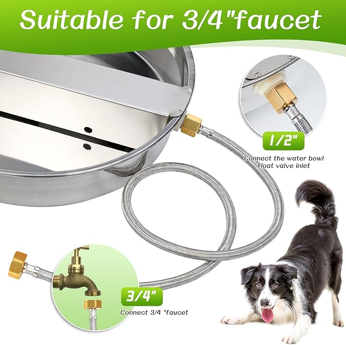 Automatic Water Dispenser for Dogs, Dog Water Bowl Dispenser Large Breed Auto Dog Waterer with Float Valve Outdoor Self Filling Pet Waterer for Pet Cats Dogs Chicken Poultry