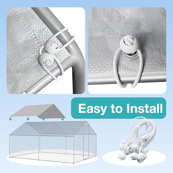Chicken Coop Cover, 11.5 * 6.5 FT Chicken Run Cover with Ball Bungees Cords, Sun Shade Cloth for Yard Large Chicken Coop, Walk-in Chicken Run Pen, Duck Coop Tarp (1 Pack, Silver)