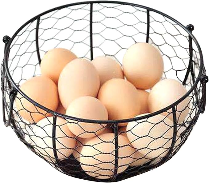 Metal Wire Egg Basket For Collecting Eggs, Chicken Wire Egg Baskets With Handle, Round Handle Egg Basket Vintage Style, Collect & Gathering Basket For Egg,Countertop Egg Basket Holder