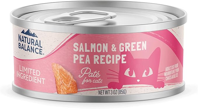 Natural Balance Limited Ingredient Salmon & Green Pea Recipe Soft Pate Wet Digestion Cat Food for Sensitive Stomach, 3 oz. (Pack of 24)