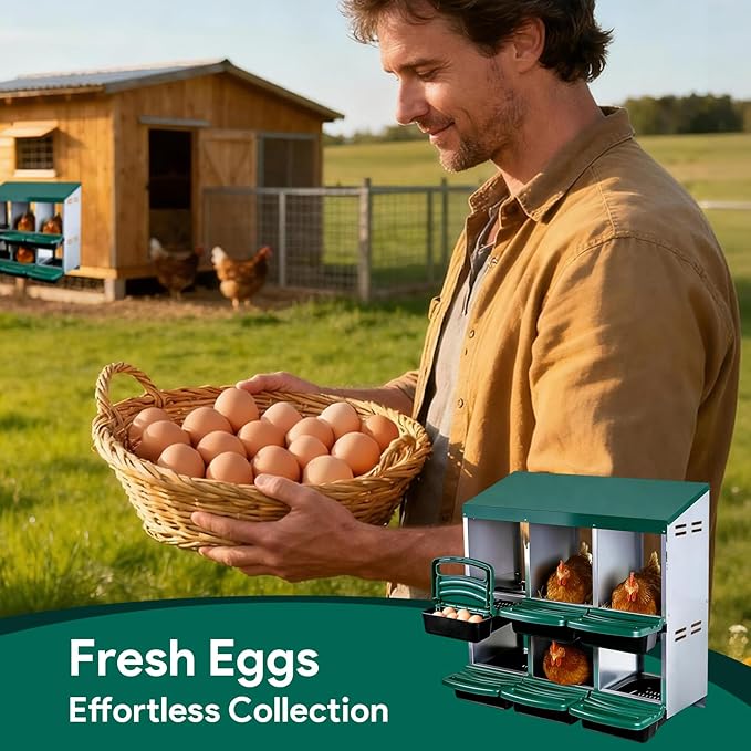 Chicken Nesting Boxes with 6 Cozy and Roll-Away Design - Chicken coop Nesting Boxes,Private Laying Spot & Enables Effortless Egg Collection (Green)