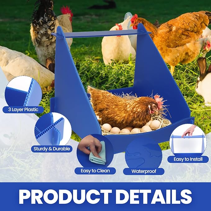 4 Pack Nesting Boxes for Chickens, Chicken Nesting Box for Laying Eggs, Durable Chicken Laying Nest Box for Hens, Ducks and Poultry,Blue