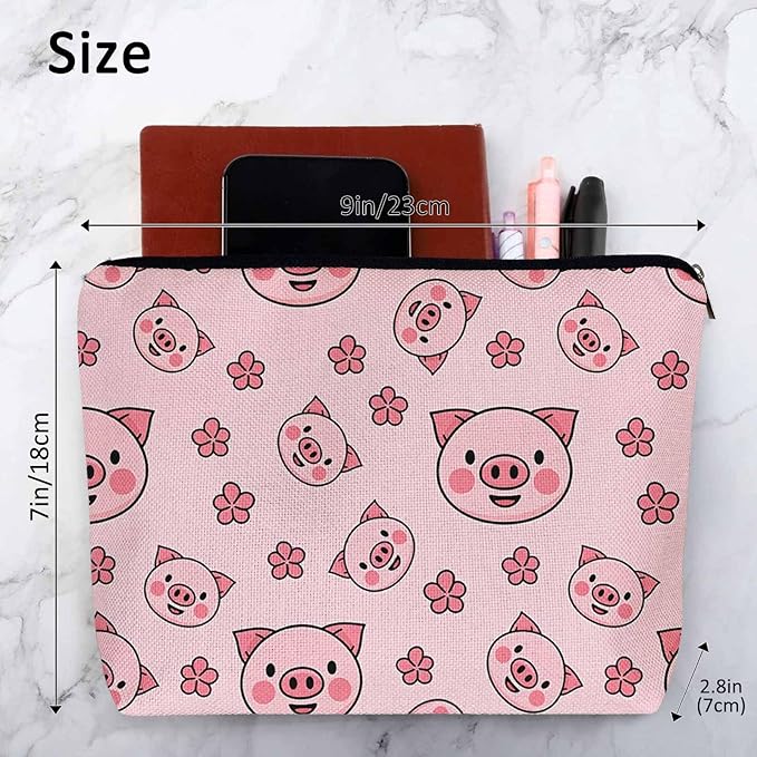 Women Cosmetic Bag Pig, Cute Piggy Pigs Pink Cute Makeup Bag For Purse Cosmetic Travel Bag For Toiletries Makeup Organizers Storage Bag Flax Skincare Bag Make Up Pouch Bags