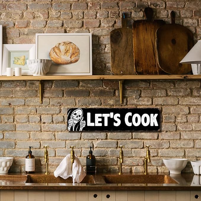 Vintage Metal Street Signs, Rustic Wall Art Plaques, Farmhouse Kitchen Home Bathroom Camping Bar Retro Decor Indoor Outdoor Road Sign 16 x 4 inch (LETS COOK)