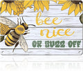 Bee Nice or Buzz Off Decor Sign Vintage Metal Tin Sign Country Farmhouse Decor Home Decor Rustic Farmhouse Decorations for The Home 8x12inch