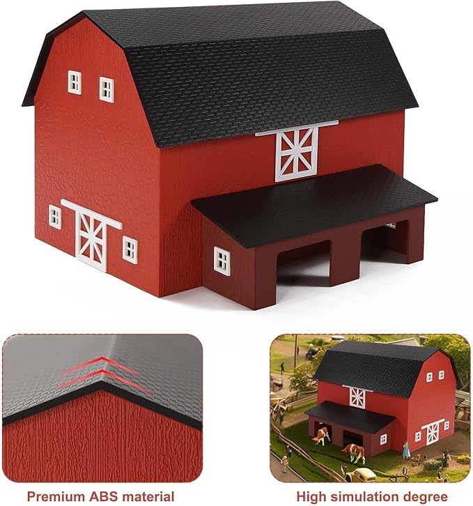 HO Scale Deluxe Barn Chicken Coop – Unbuilt Farm Building Kit for Model Layout (Red)