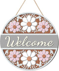 CHDITB 3D Flower Welcome Front Door Sign (12''x12''), Farmhouse Daisy Wooden Cutout Door Decor, Rustic Carved Welcome Spring Wall Hanging for Porch Garden Fence Flower Shop Decoration