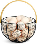 Wire Egg Basket for Gathering Fresh Egg Collecting Basket With Handle, Large Capacity Egg Holder Countertop, Metal Vintage Chicken Egg Basket for Farmhouse Kitchen Counter Decor Fruit Storage (Black)