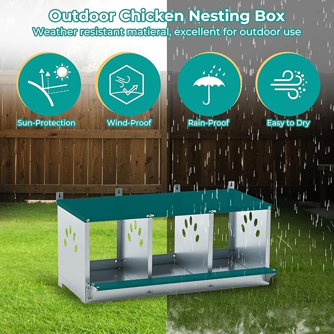Chicken Nesting Box for Laying Eggs, Metal Chicken Laying Boxes Wall Mountable, Easy Egg Collection Roll Away Nesting Boxes Chicken, Chicken Coop Nesting Boxes for Hens, 3 Compartments