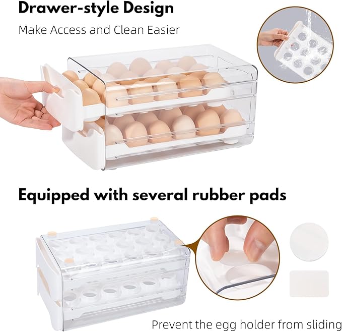 Egg Storage for Refrigerator, Egg Holder for Kitchen Countertop, PET & PP Egg Container for Fridge, Egg Dispenser for 36 Eggs, Double Layer, 18 Eggs per Layer (White)