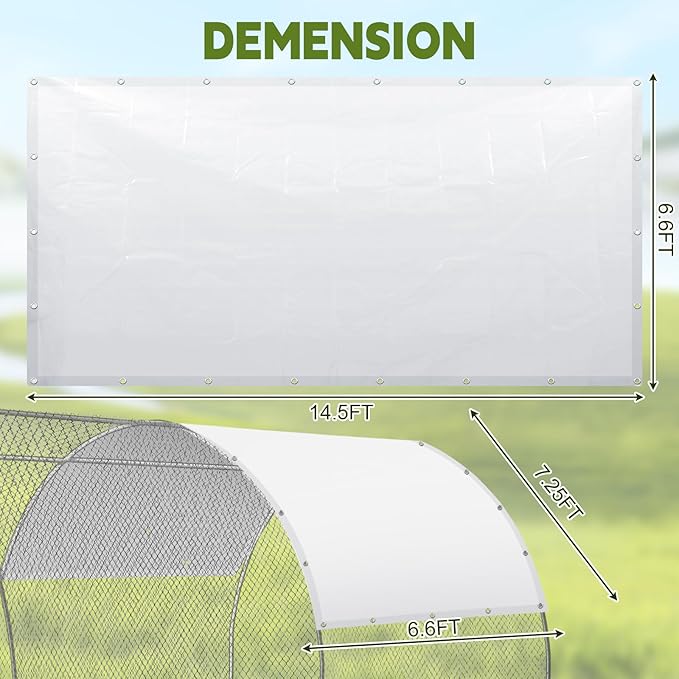 VitalCozy 2 Pcs Chicken Coop Cover Waterproof 14.5 x 6.6 ft Chicken Run Cover Coop Tarp Accessories for Winter with 50 Pcs Ball Bungees Cords for Outdoor (White)