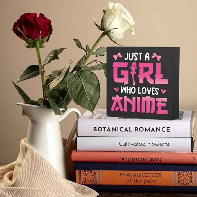 Anime Room Decor Anime Gifts for Girls Teen Girl Bedroom Decor Anime Party Decorations Anime Birthday Decorations Just a Girl Who Loves Anime, Wooden Box Decor for Home Bedroom Living Room Office