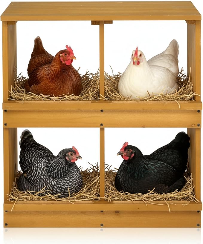 VINGLI Chicken Nesting Boxes, Wooden Nesting Boxes for Chickens, Egg Nesting Box for Hens, Chicken Coop Laying Boxes (4 Compartments)