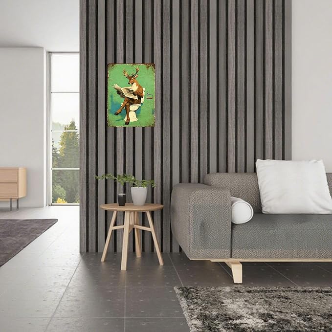 Vintage Deer Tin Sign Retro Metal Sign Wall Art Funny Nostalgic Wall Decor Decorations For Home Toilet Bathroom Man cave Cafe Kitchen Bar Office 16 * 12In