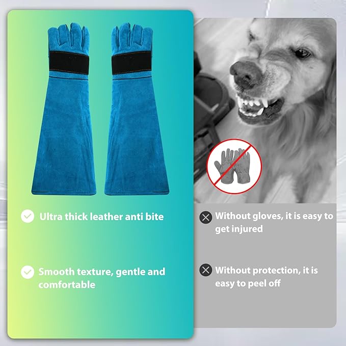 23.43inch Animal Handling Gloves, Animal Control Gloves Bite Resistant Snake Proof Cowhide Reinforced Leather Protection Dog Training Glove for Cats Scratch Reptiles Birds Falcon Grabbing