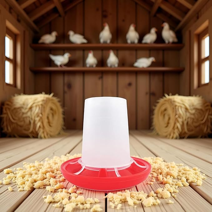 Chicken Feeder and Waterer Set Bird Small Poultry Feeder Flip Top Bird Small Poultry Feeding for Pigeon Chick Drinker Duckling Quail Feeding Dispenser,Poultry Feeding Supplies (5.4Ounce,Red)
