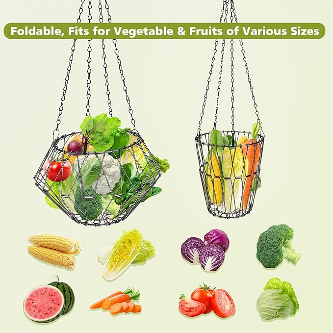 Hanging Chicken Feeder Accessories, Foldable 6.5Inch Large Poultry Vegetable Fruits Feeder Basket with 4pcs Hanging Chain, Veggie Treat Ball Boredom Toys for Chicken/Hens/Duck/Rabbits' Coop