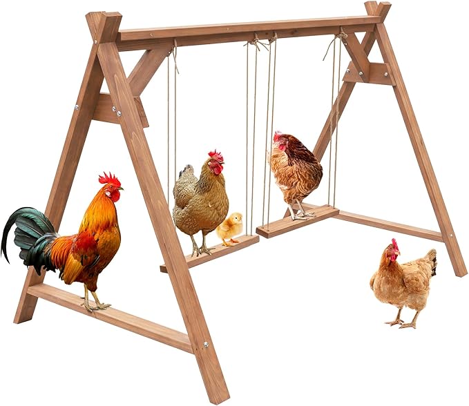 GarveeLife Chicken Roosting Bars with Swings for Hens, Wooden Chickens Perch for Pet's Healthy and Play, Chicken Coop Accessories for 6-8 Chickens, Easy to Assemble & Clean