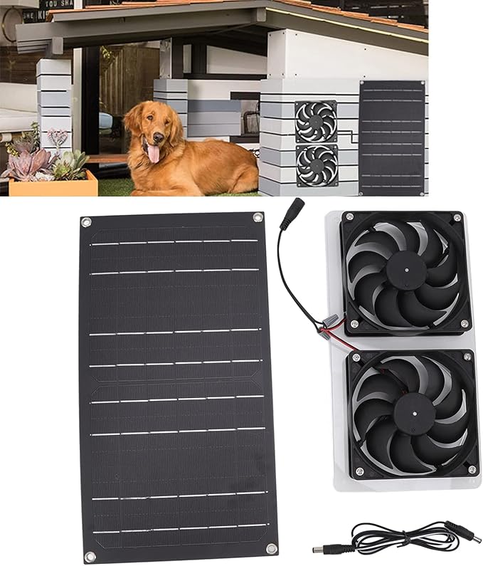 Solar Panel Fans Kit, 100W 12V Solar Powered Dual Fan Waterproof Ventilator Exhaust Fan Low Noise, Outdoor Ventilation Fan for Greenhouses, Chicken Coops, Sheds, Pet Houses, Window Exhaust