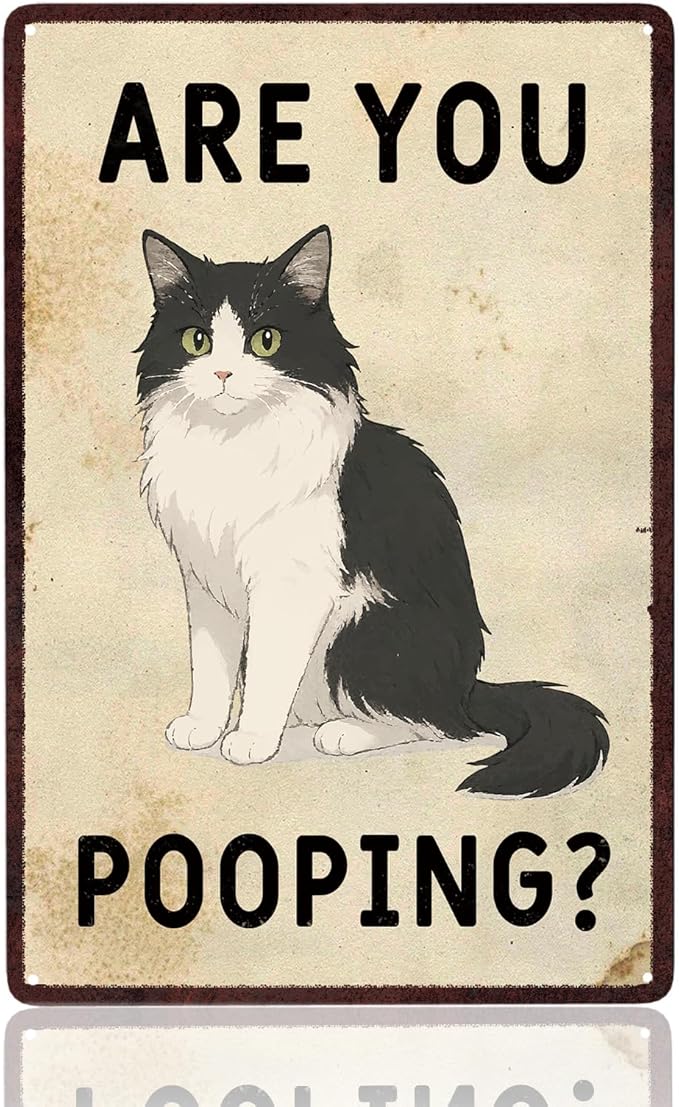Bathroom Wall Decor, Cat Gifts for Cat Lovers, Are You Pooping Sign, Funny Metal Cat Signs for Bathroom Restroom Toilet Powder Room, Cat Wall Art Decor 8 X12 Inch