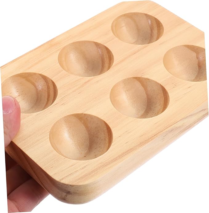 6holes Wooden Egg Holder Tray for Refrigerator Durable Natural Wood Egg Storage Container Capacity for Kitchen Organization and Display Housewarming Gift